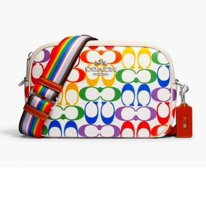 NEW  Jamie Camera Bag In Rainbow Signature Canvas and Leather